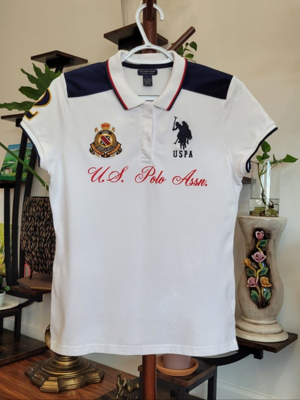 U.S. Polo Assn. Women's White Short Sleeve Polo Shirt, Size L